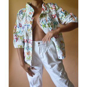 90s Vintage Text-Collage Denim Jacket